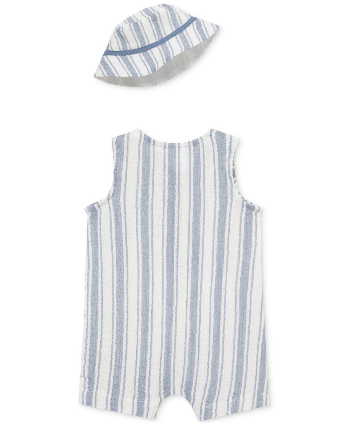 Shop Little Me Baby Boys 2-pc. Gauze Stripe Romper & Bucket Hat Set