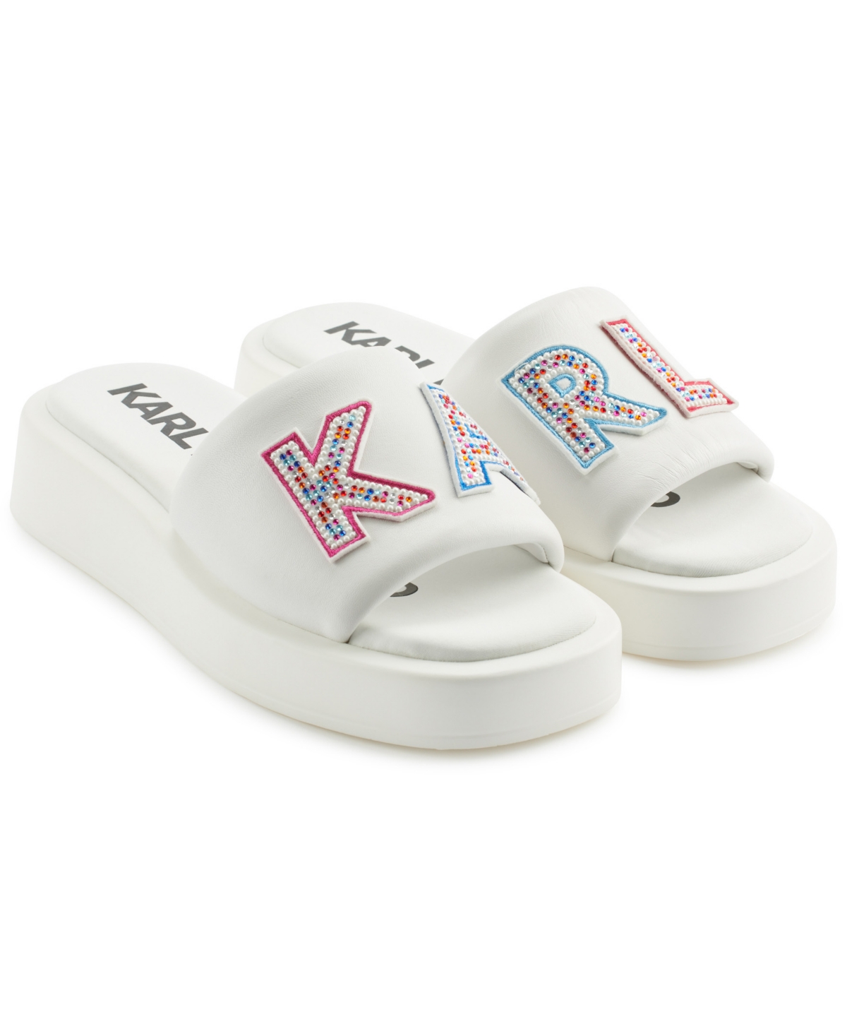 KARL LAGERFELD WOMEN'S OPAL STONE PLATFORM SLIDE FLAT SANDALS