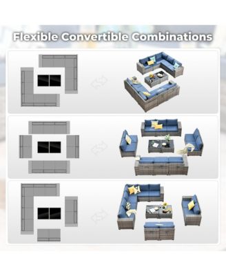 Patio Furniture Set,12 Pieces Outdoor Sectional Sofa Couch Set,Patio Conversation Set with Modular Wicker Deep Seat Chairs,Comfy Cushions,Side
