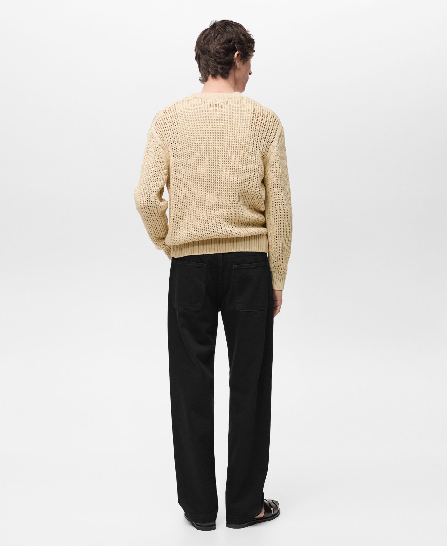 Мужской свитер MANGO Cotton Openwork Knit, цвет: Бежевый — фото 3