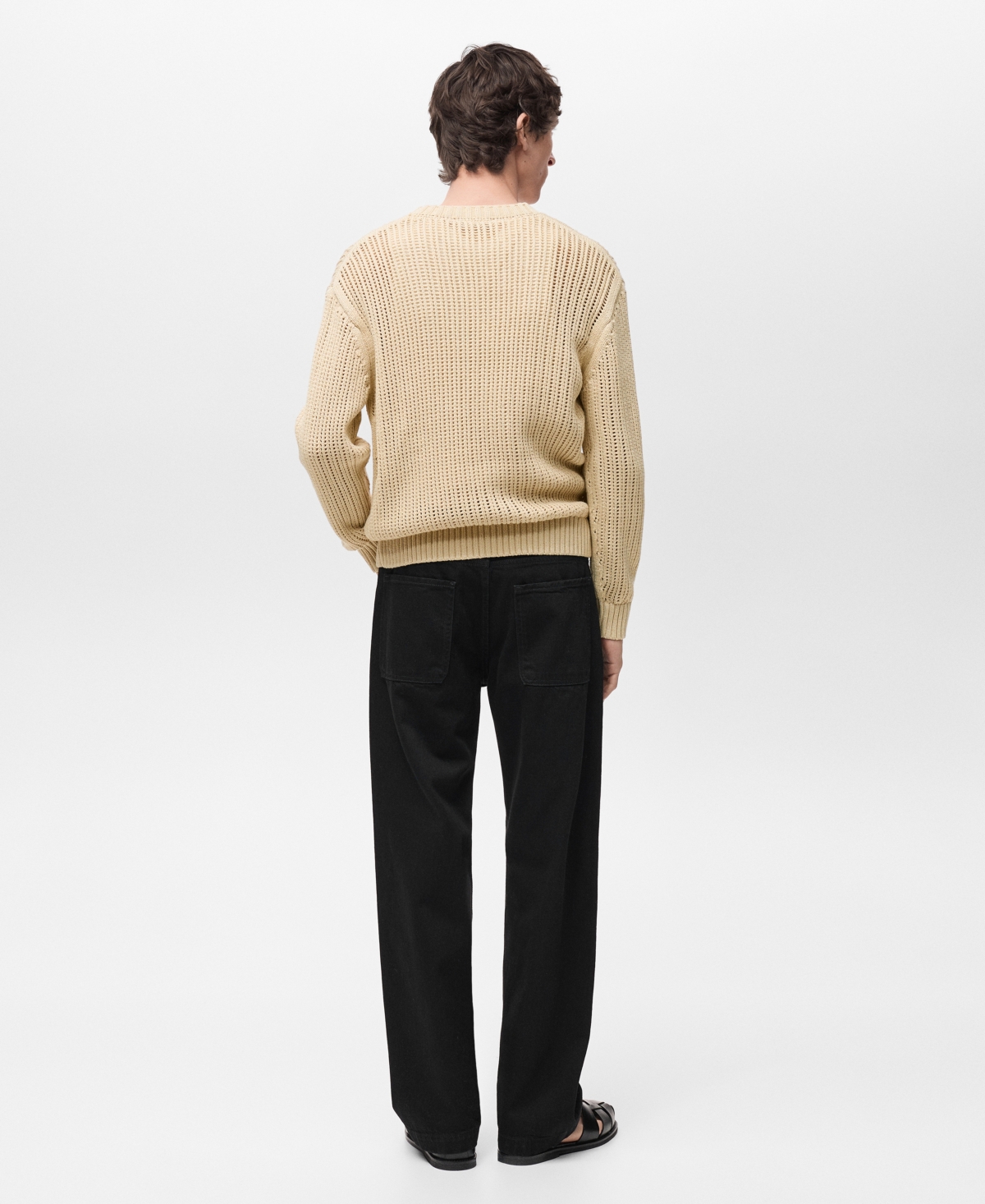 Mango Oversize Openwork Cotton Crewneck Sweater In Beige
