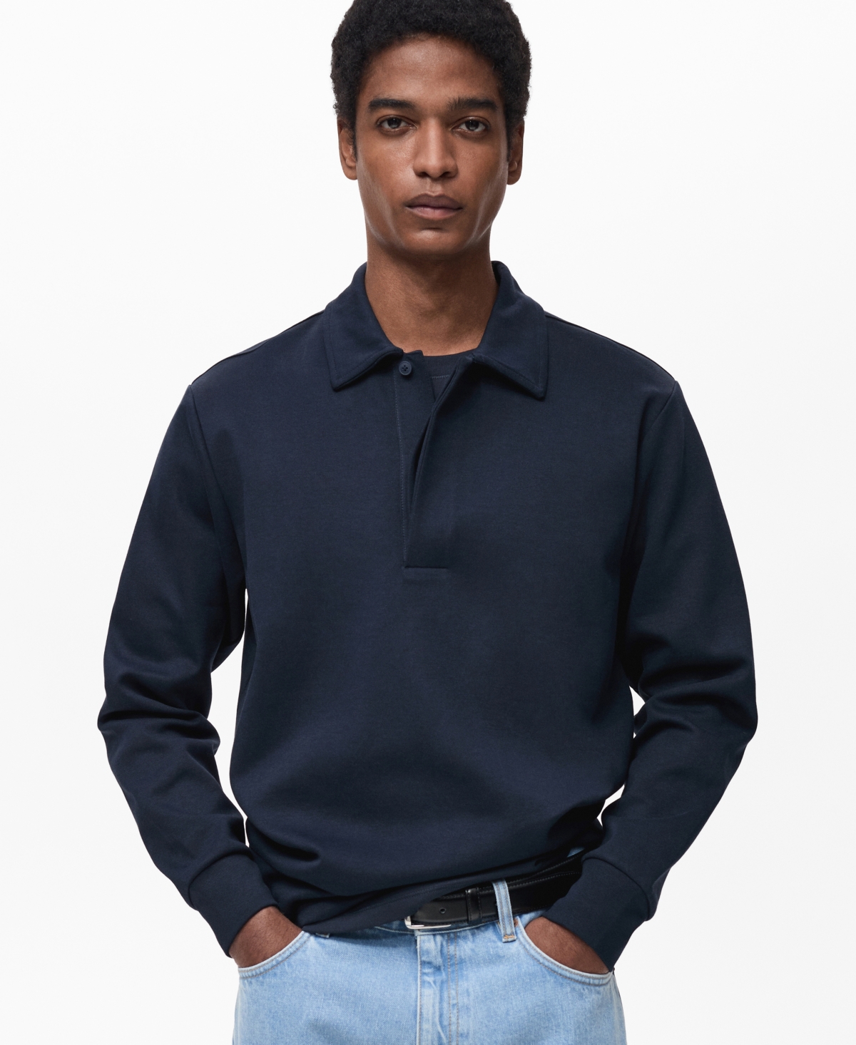 Men's Regular-Fit Cotton Polo Sweatshirt - Off White