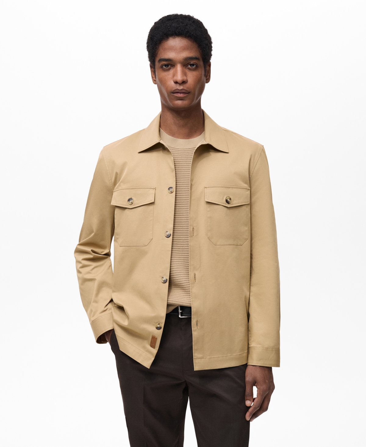 Mango Regular Fit Cotton Blend Button-up Overshirt In Medium Brown