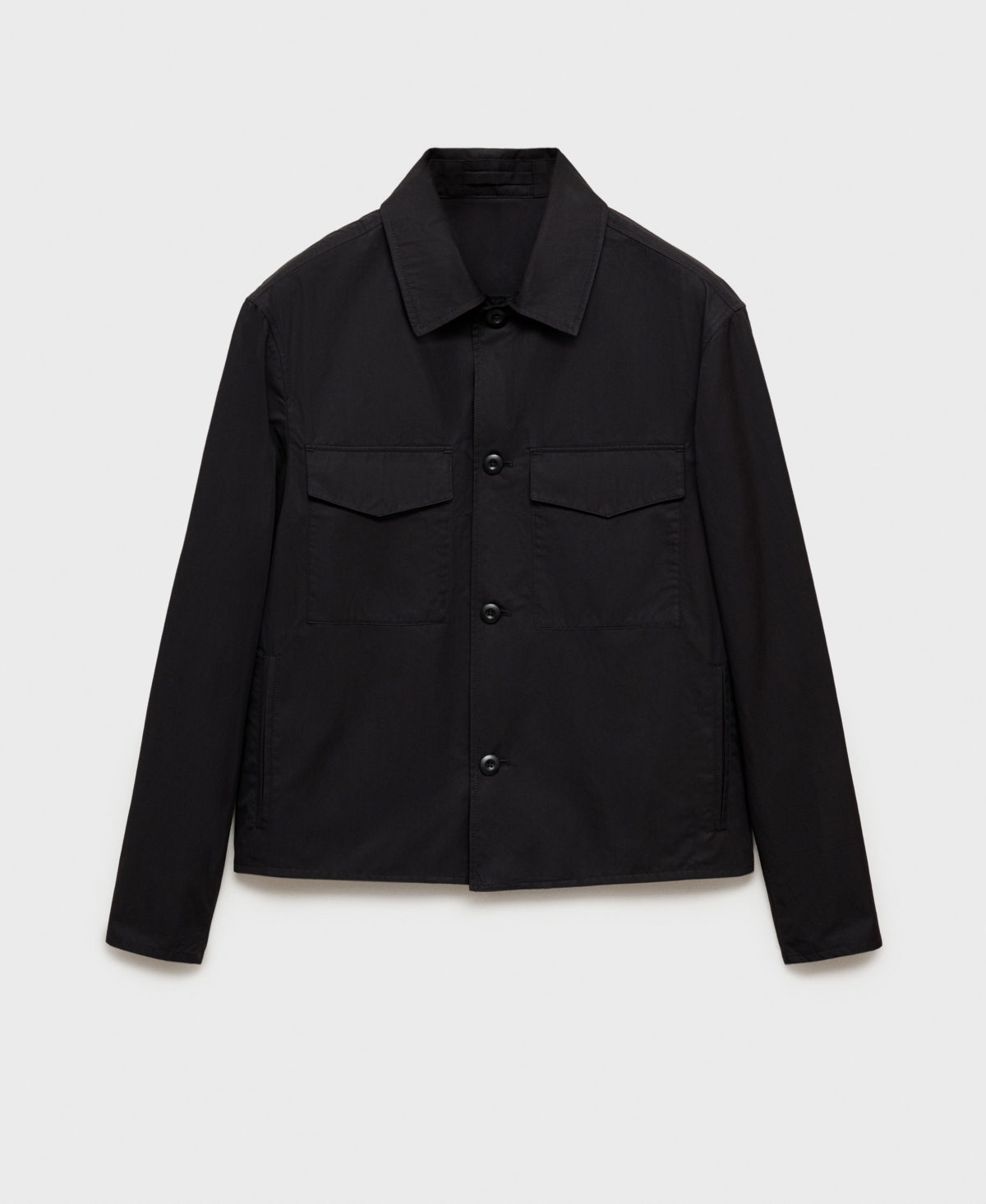 Mango Regular Fit Cotton Blend Button-up Overshirt In Black