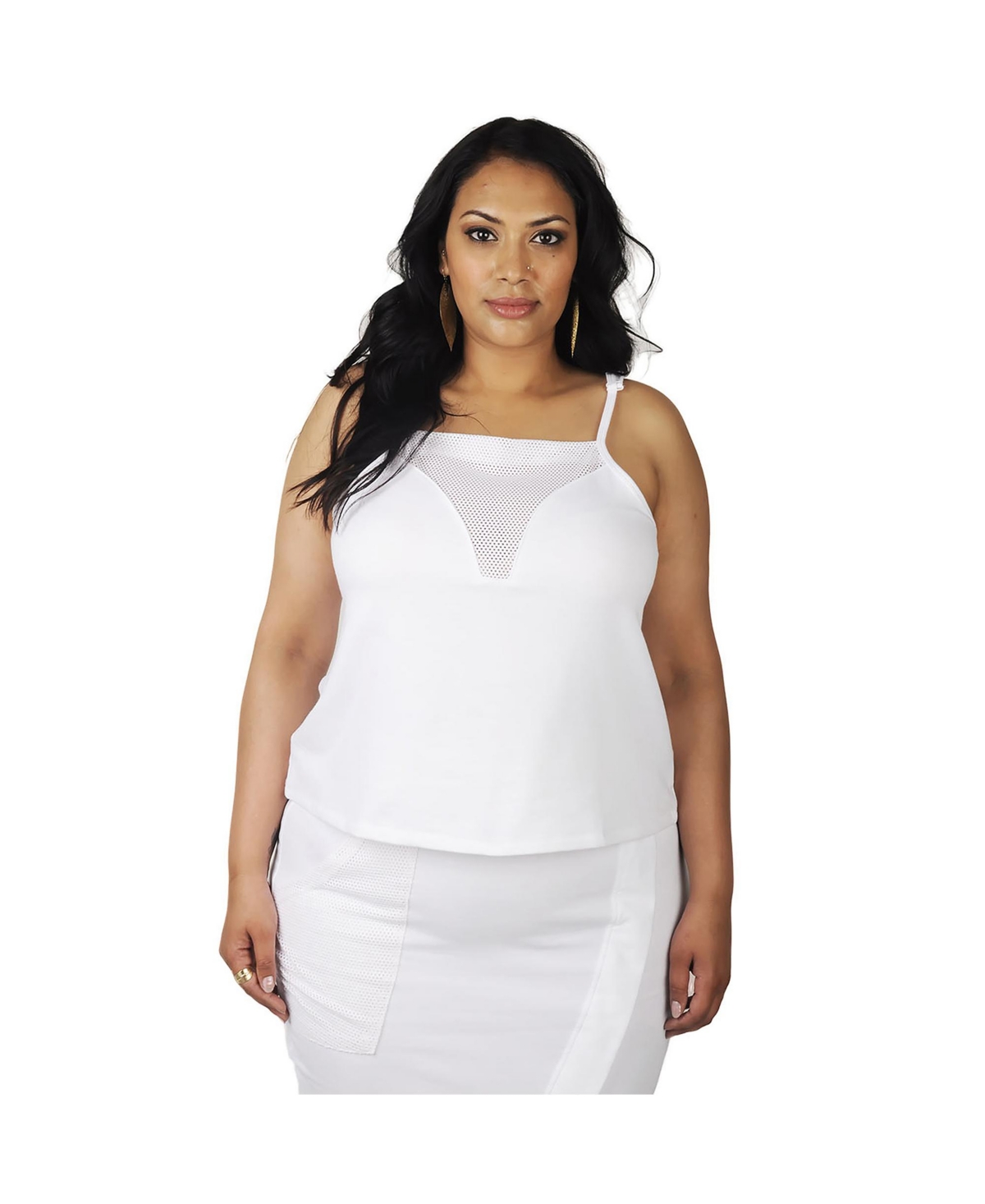 Plus Size French Terry Spaghetti Strap Tank Top - White