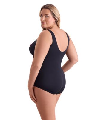 Women's Tropical Tendencies Shirred Front Princess Seam Girl Leg One-Piece Swimsuit