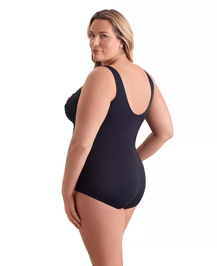 Women's Tropical Tendencies Shirred Front Princess Seam Girl Leg One-Piece Swimsuit - thumbnail 5