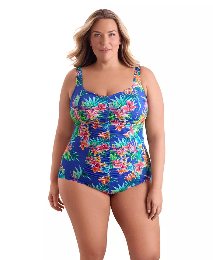 Women's Tropical Tendencies Shirred Front Princess Seam Girl Leg One-Piece Swimsuit