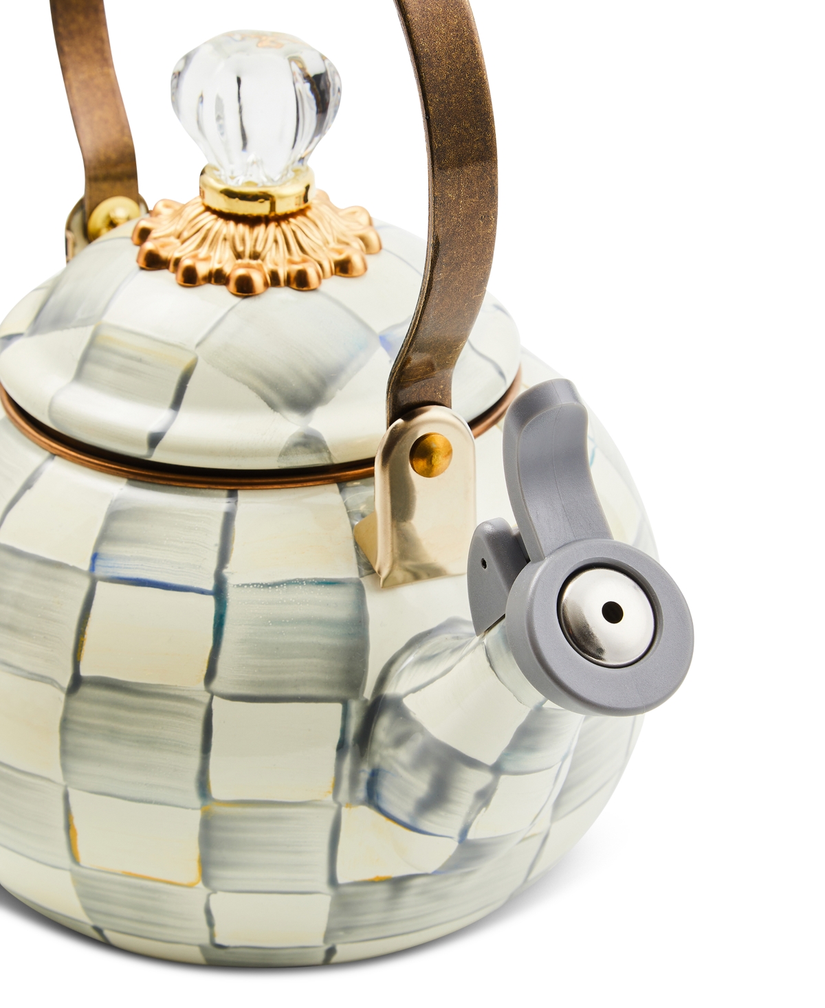 MACKENZIE-CHILDS STERLING CHECK WHISTLING 2-QT. TEA KETTLE 
