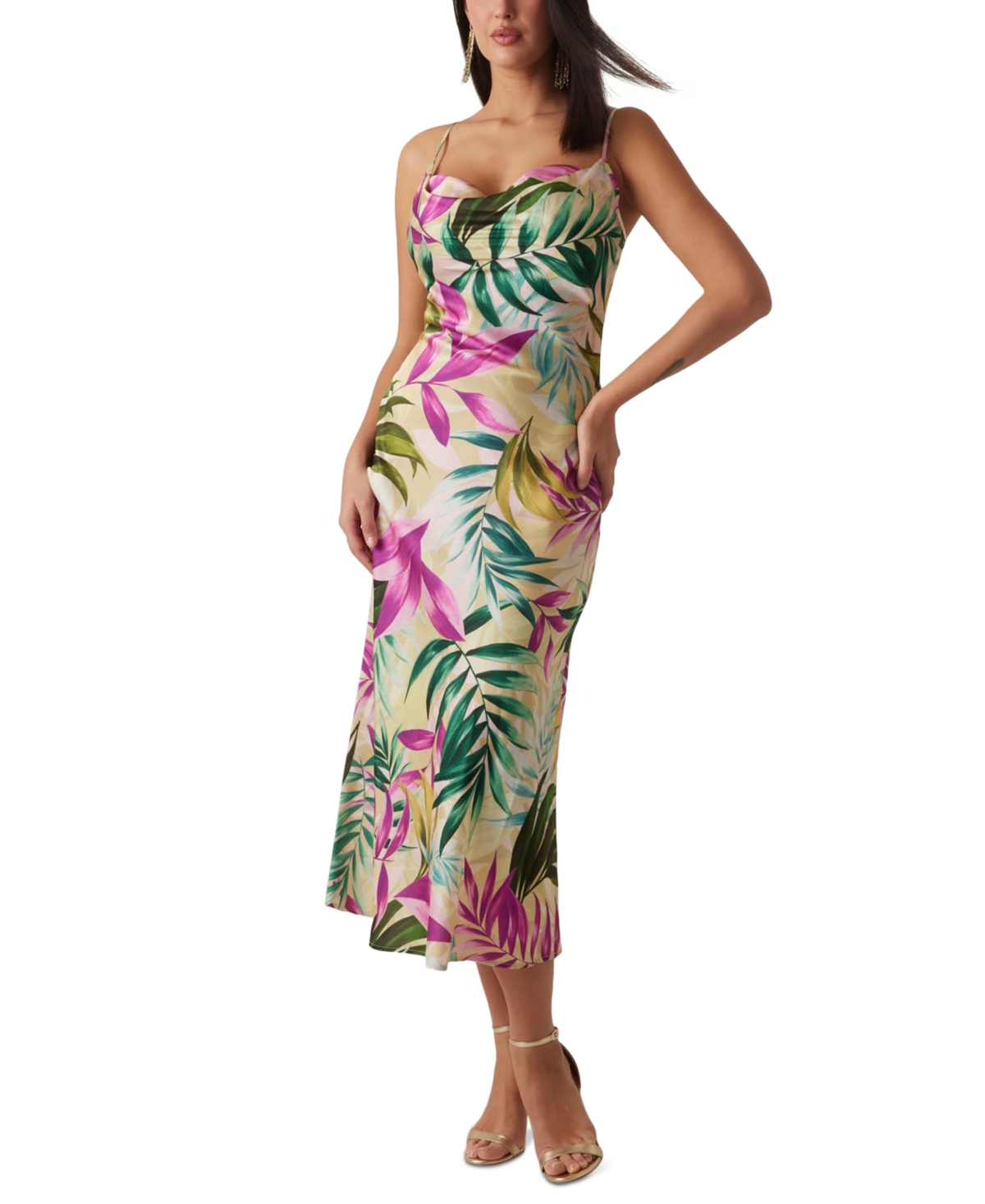 GUESS WOMEN'S AKILINA COWLNECK SLEEVELESS MIDI DRESS 
