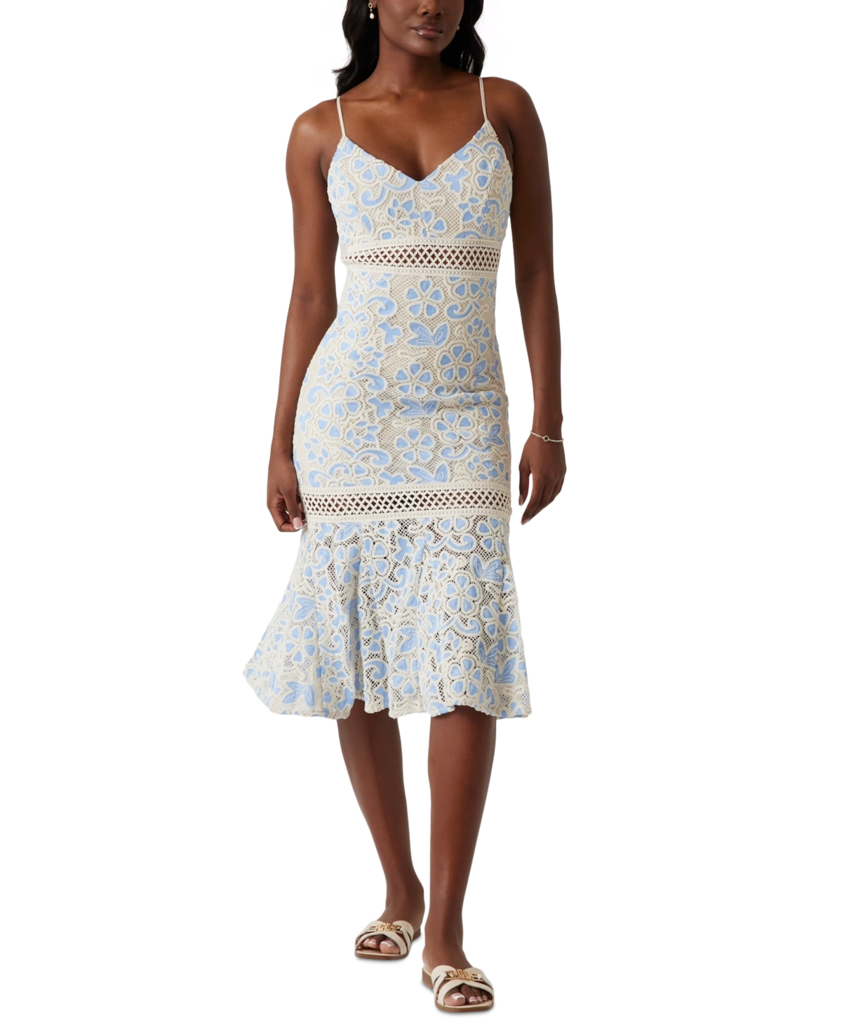 GUESS WOMEN'S CLARISE LACE SLEEVELESS MIDI DRESS 