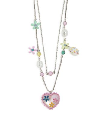 Faux Stone Spring Floral Heart Layered Necklace
