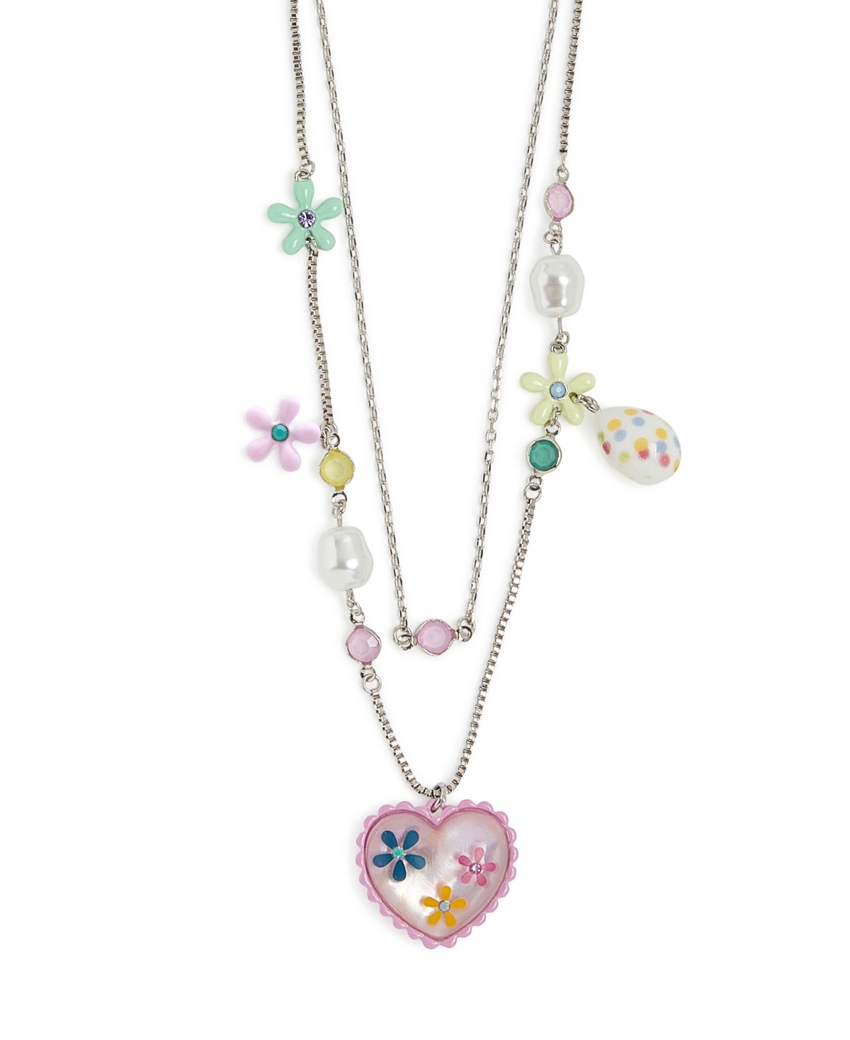 Shop Betsey Johnson Faux Stone Spring Floral Heart Layered Necklace In Multi,rhodium