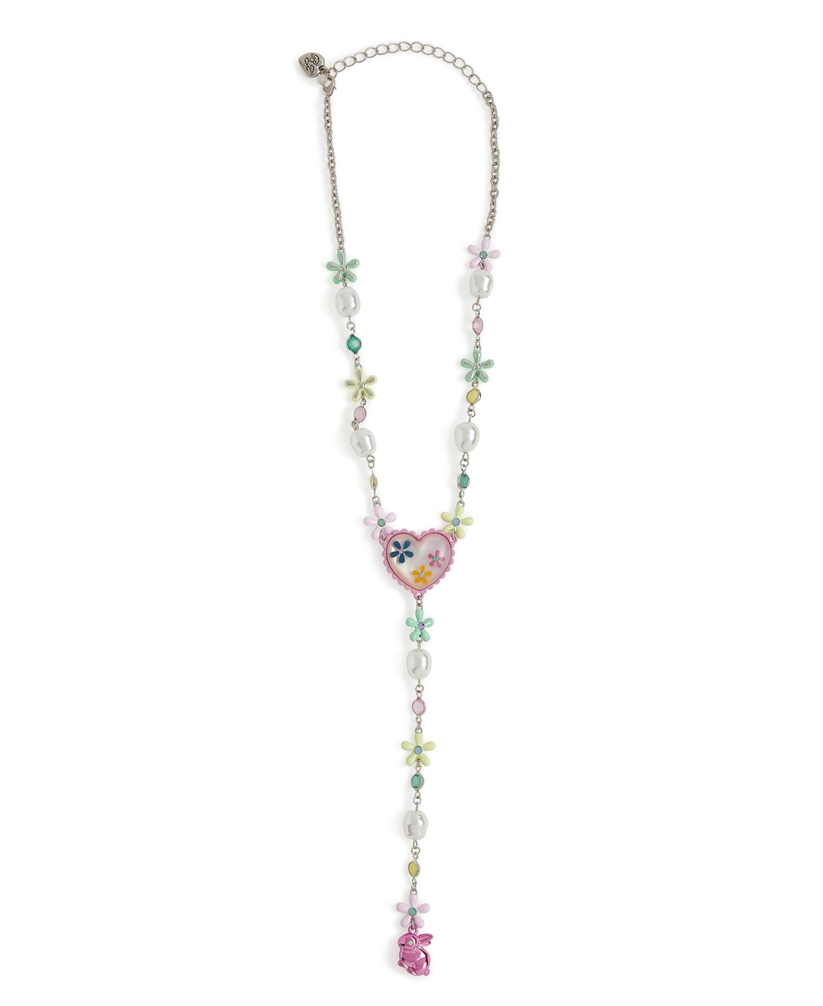 Betsey Johnson Faux Stone Spring Floral Heart Y Necklace In Multi,rhodium