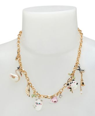 Faux Stone Pearl Critters Charm Bib Necklace