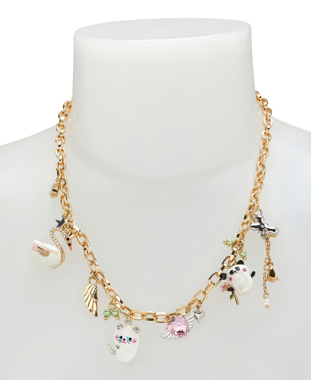 BETSEY JOHNSON FAUX STONE PEARL CRITTERS CHARM BIB NECKLACE 
