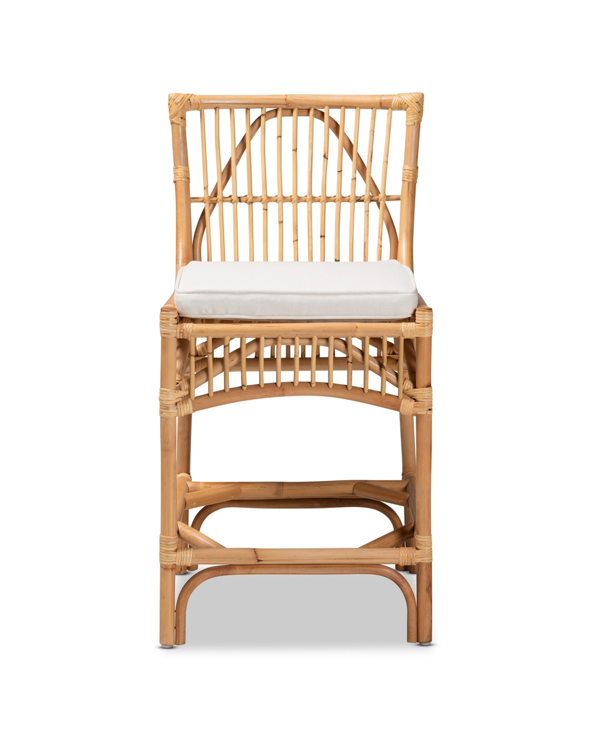 Bali & Pari 20" Upholstered And Rattan Rose Modern Bohemian Counter Stool In White,natural Brown