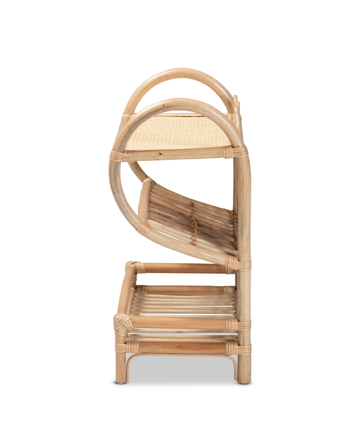 Bali & Pari Liora Modern Bohemian Finished Rattan 3-tier Display Shelf In Natural Brown