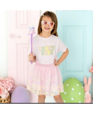 Little Girls Bunny Babe Patch Easter Short Sleeve T-Shirt