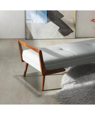 Mid-Century Modern Gray Upholstered Bench, Tufted Fabric Seat with Walnut Wood Frame-The Pop Home