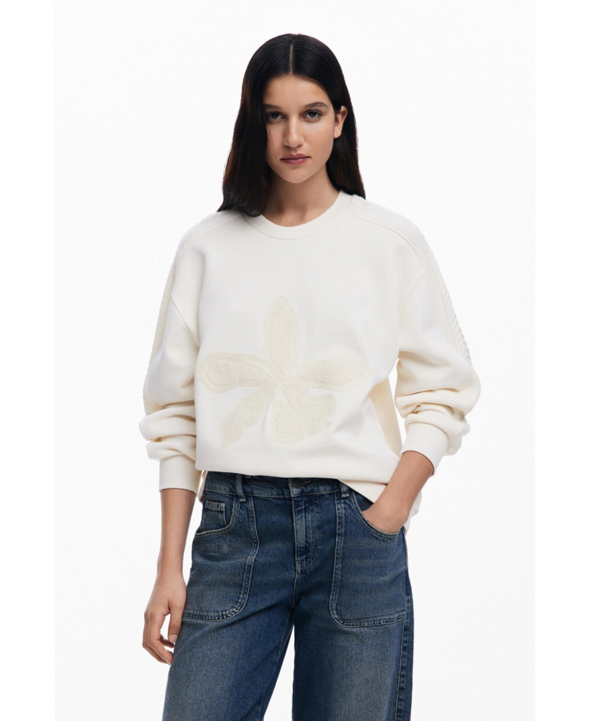 Women's Floral sweatshirt - Light beige