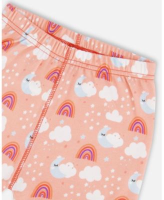 Toddler Girls Cotton Tank Top And Shorts Pajama Set Rainbow On Light Coral - Toddler|Child