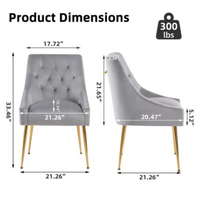 Modern Velvet Upholstered Dining Chairs Set of 2, Mid Century Side Chairs with 5.12” Cushions and Back Pull Rod for Kitchen, Living Room