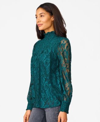 Women's Smocked Mock Neck Lace Top