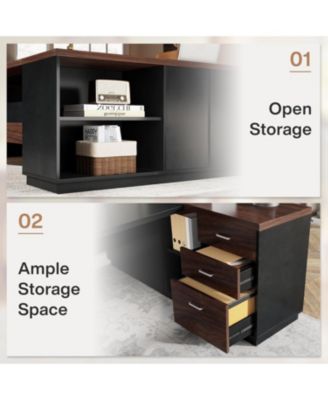 L-Shaped Executive Desk, 78" Modern Office Desk with Drawers and Lateral File Cabinet, Large Computer Desk with Storage Shelves, Workstation for Home Office