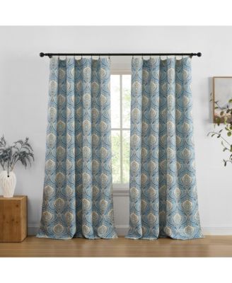 Messina Paisley Damask Patterned Back Tab Rod Pocket Curtains - Light Blocking Darkening Window Panels, Set of 2 (Blue/Yellow, 52 W x 84 L)