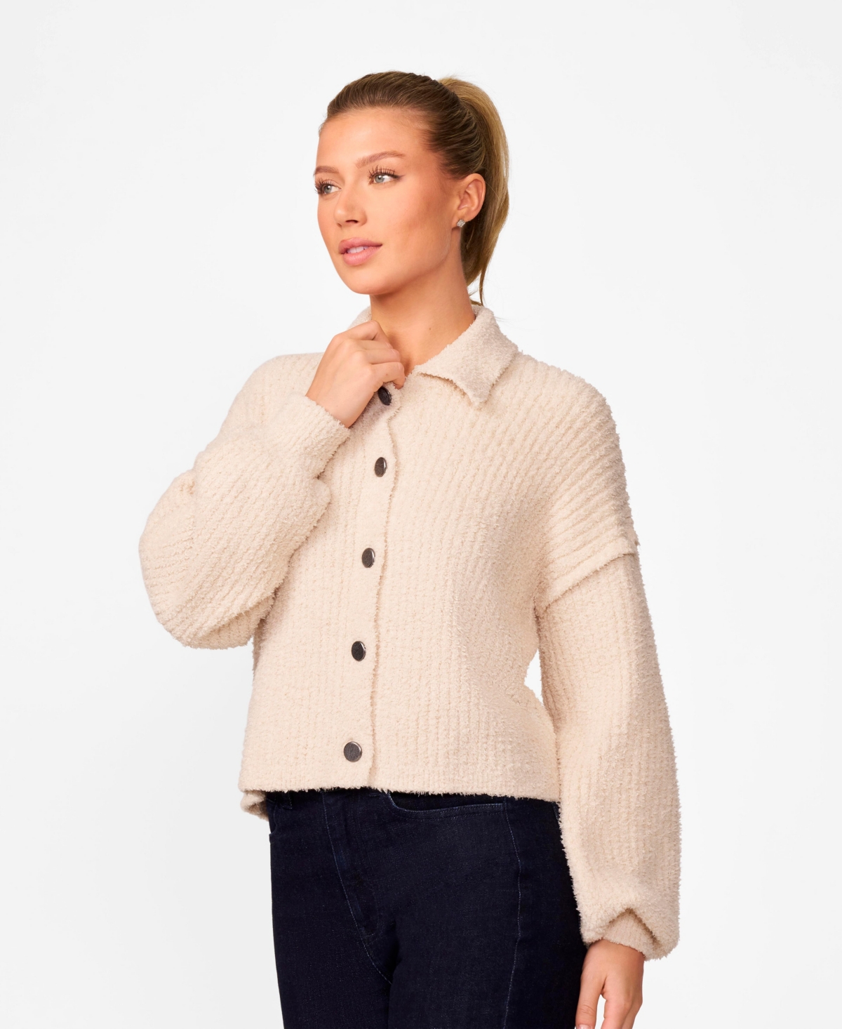 Women's Polo Collar Lush Cardigan - Whitecap gray