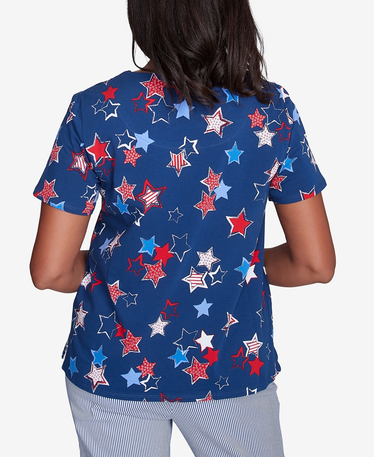 Alfred Dunner Plus Size Star Studded Crew Neck Tee In Navy