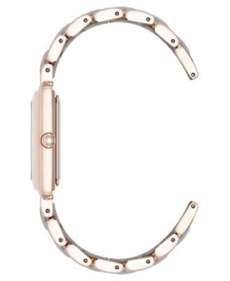 Women's Quartz Casual Rectangular Gray Silicone with Rose Gold-Tone Metal Alloy Bracelet Watch, 26mm