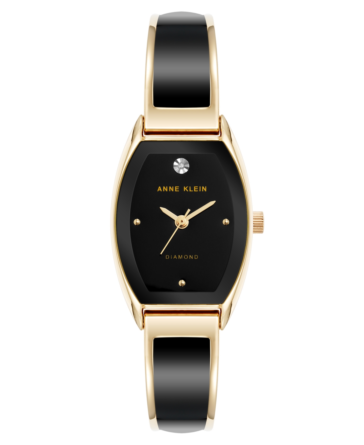Anne Klein Women's Quartz Cushion Black Enamel With Gold-tone Metal Alloy Bangle Watch, 22mm In Gold-tone,black