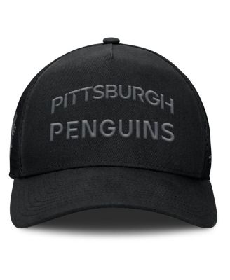 Men's Black Pittsburgh Penguins Authentic Pro Road Stack Text A-Frame Adjustable Hat