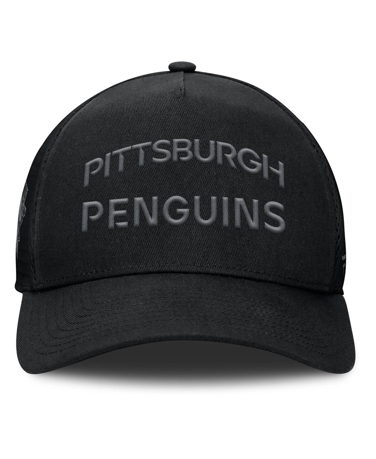 Fanatics Men's Black Pittsburgh Penguins Authentic Pro Road Stack Text A-frame Adjustable Hat In Black