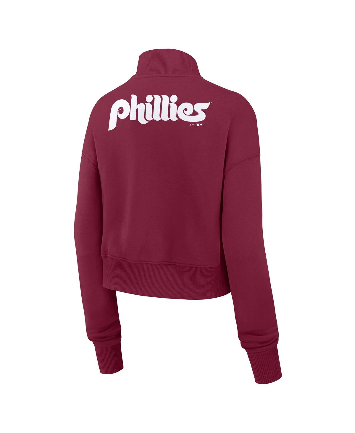 NIKE WOMEN'S BURGUNDY PHILADELPHIA PHILLIES COOPERSTOWN COLLECTION PHOENIX FLEECE HALF-ZIP SWEATSHIRT