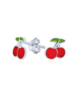 Bling Jewelry Tiny Summer Fruit Enamel Cherry Stud Earrings .925 ...