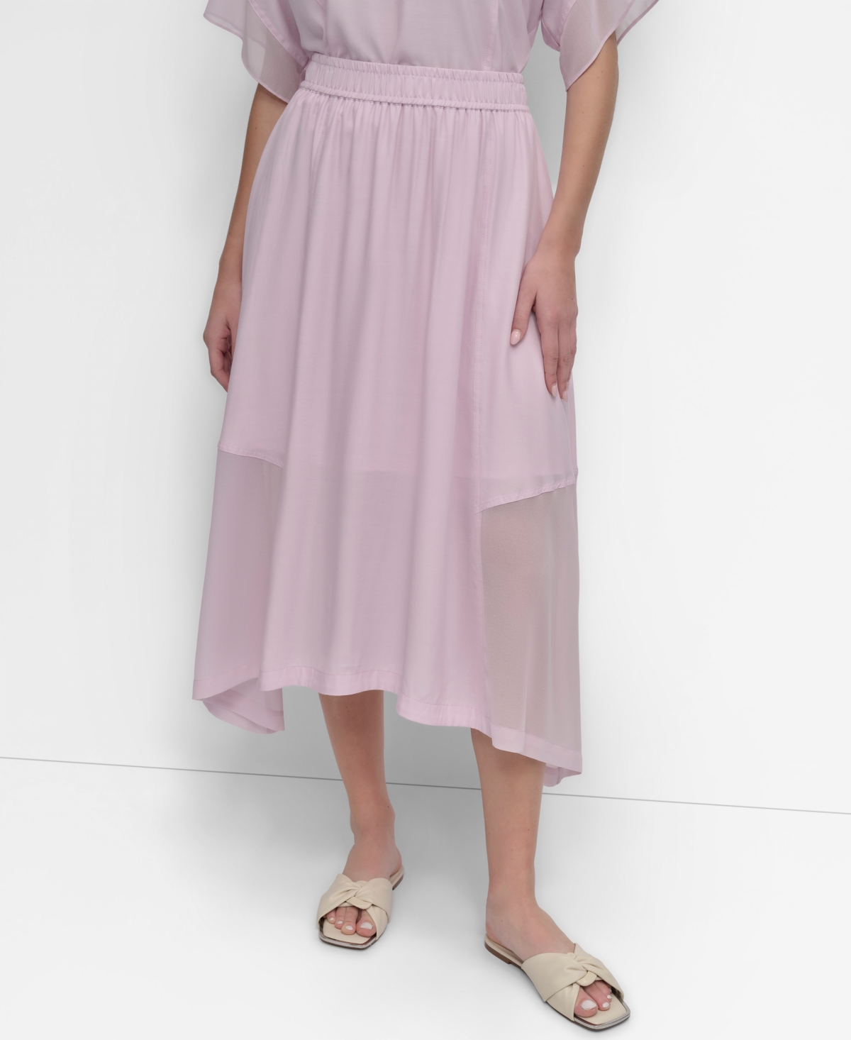 Dkny Women's Handkerchief Hem Mixed Media Maxi Skirt