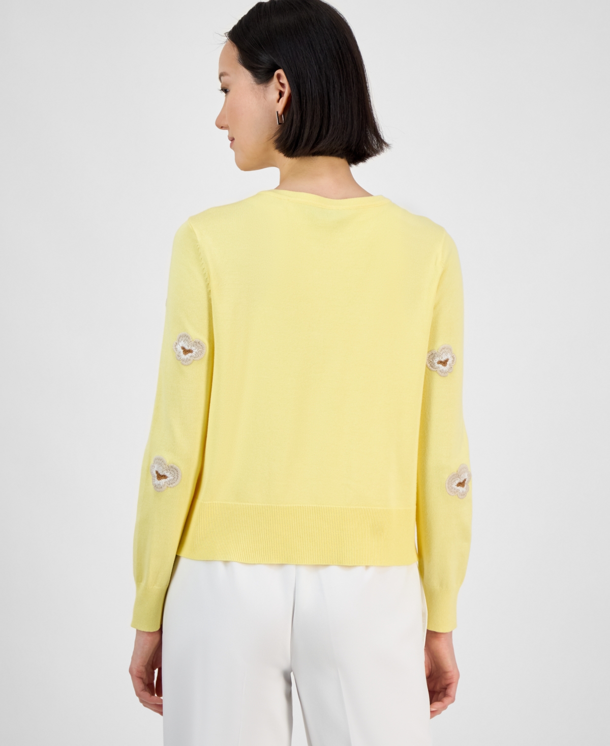 T Tahari Women's Floral-embroidered Button-front Cardigan In Yellow Sky