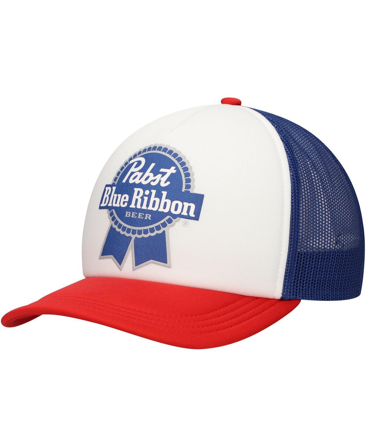 Men's White Pabst Blue Ribbon Foam Trucker Adjustable Hat - White