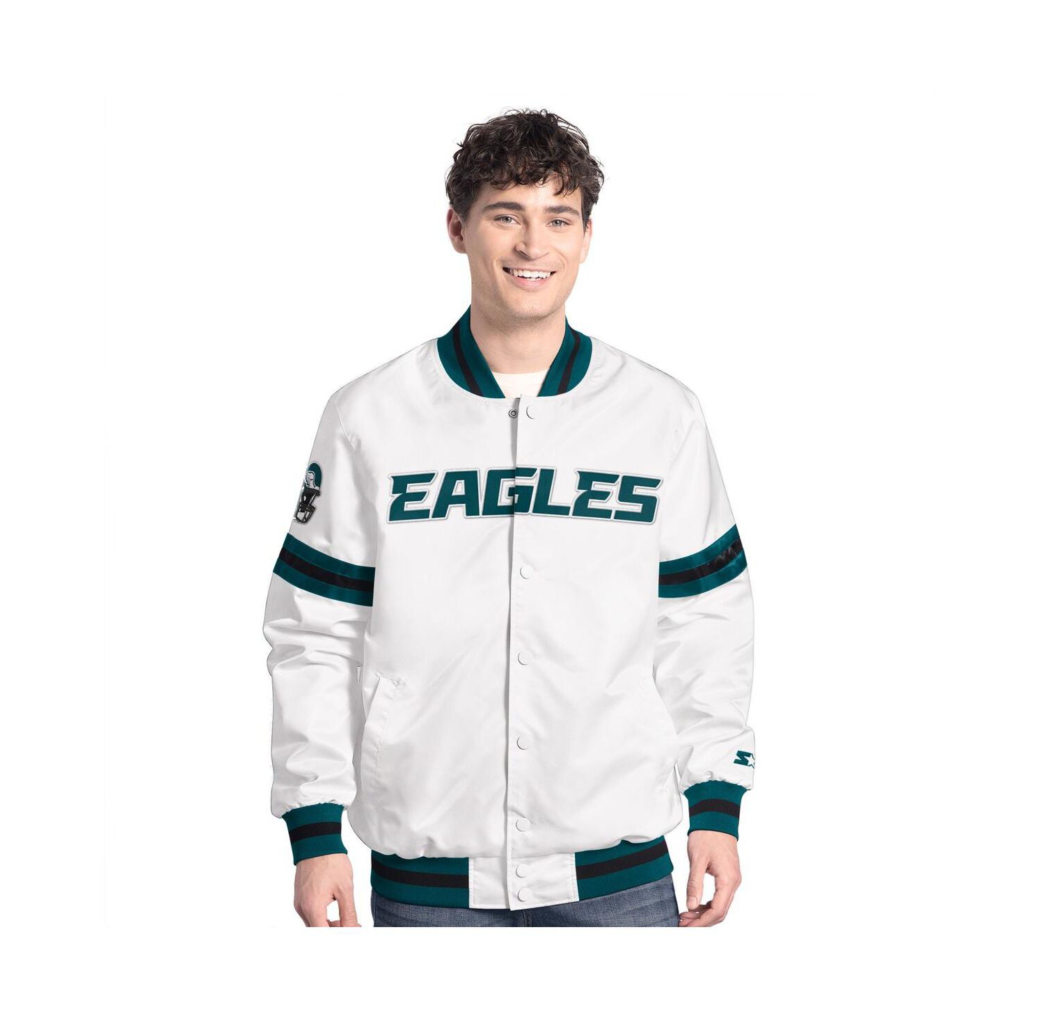 Men's White Philadelphia Eagles Scout Full-Snap Varsity Jacket
