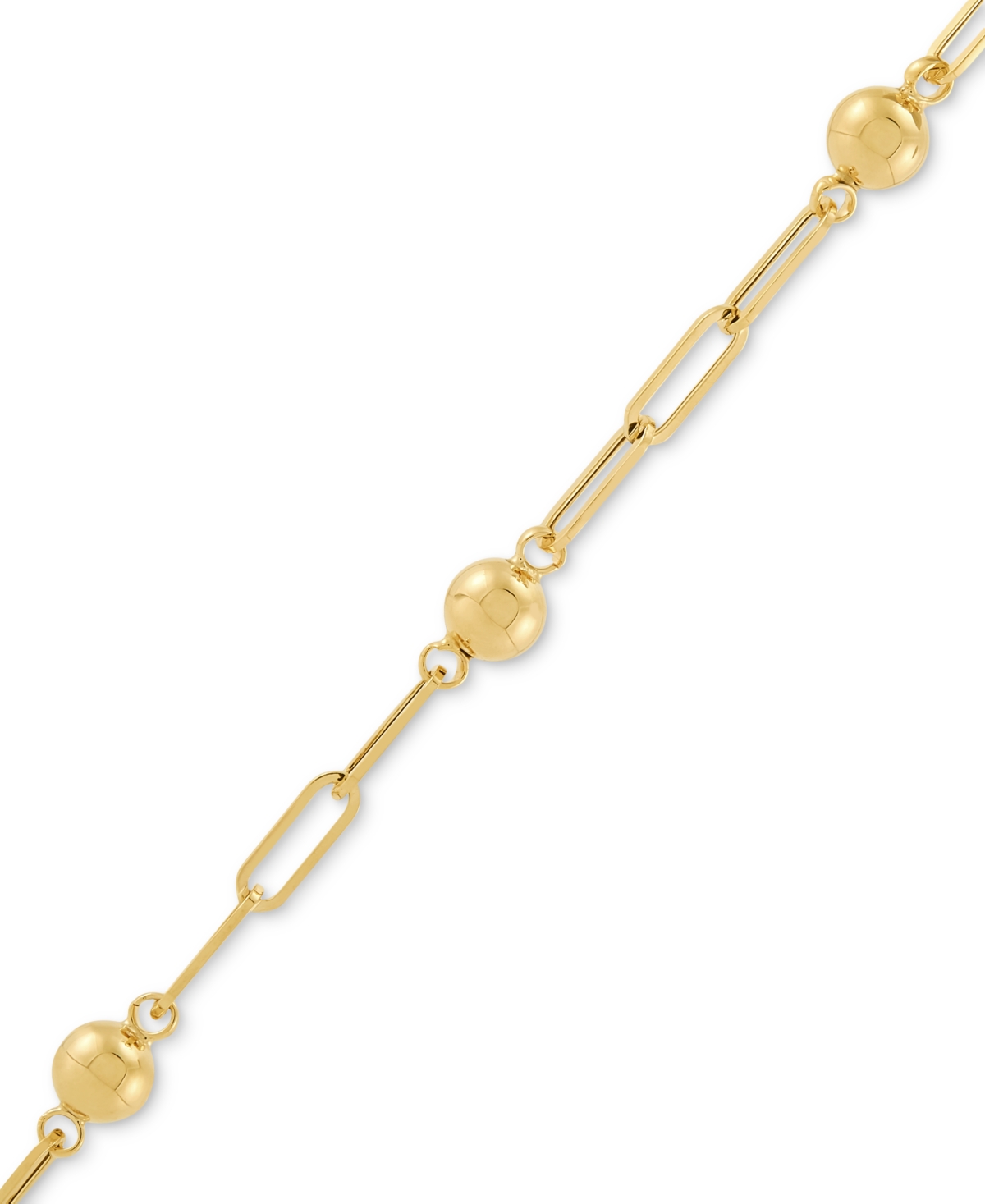 Macy's Polished Bead Station Chain Link Bracelet In 10k Yellow Gold In Gold