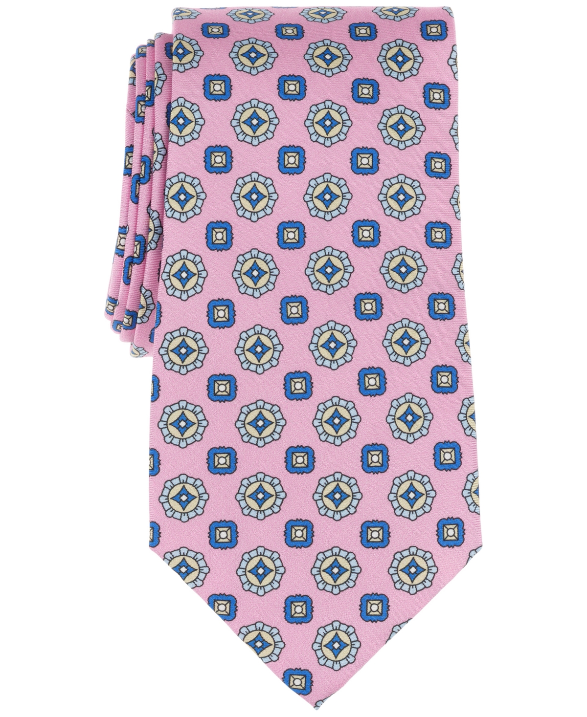 Men's Classic Double Medallion Print Silk Tie - Pink