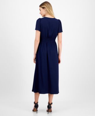 Women's Elastic-Waist Short-Sleeve Midi Dress