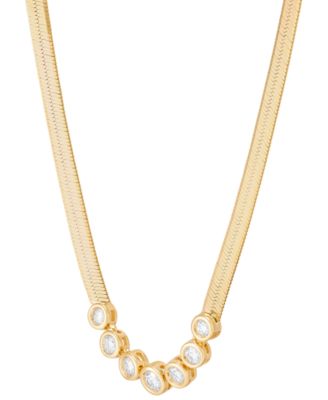 Lab Grown Diamond Bezel Herringbone Collar Necklace (1/2 ct. t.w.) in 14k Gold-Plated Sterling Silver, 16" + 2" extender