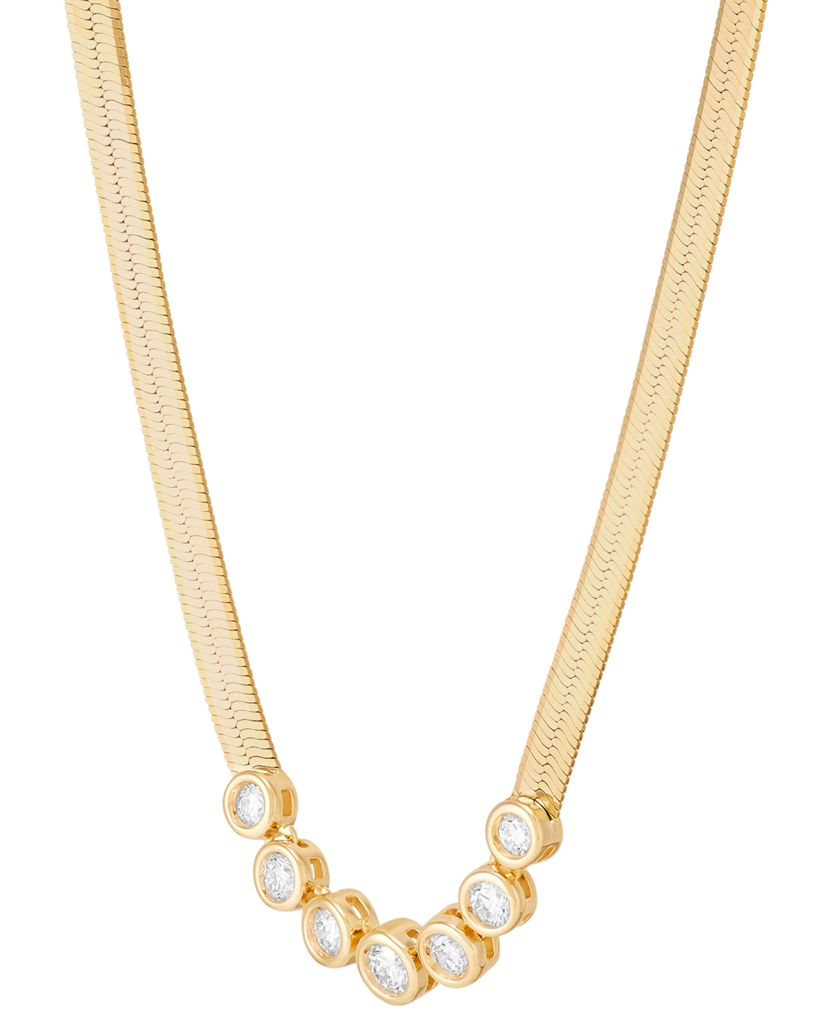 Forever Grown Diamonds Lab Grown Diamond Bezel Herringbone Collar Necklace (1/2 ct. t.w.) in 14k Gold-Plated Sterling Silver, 16" + 2" extender