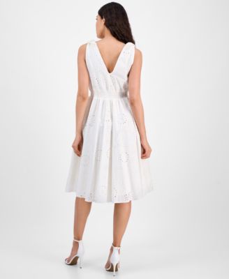 Petite Cotton Lace A-Line Sleeveless Midi Dress