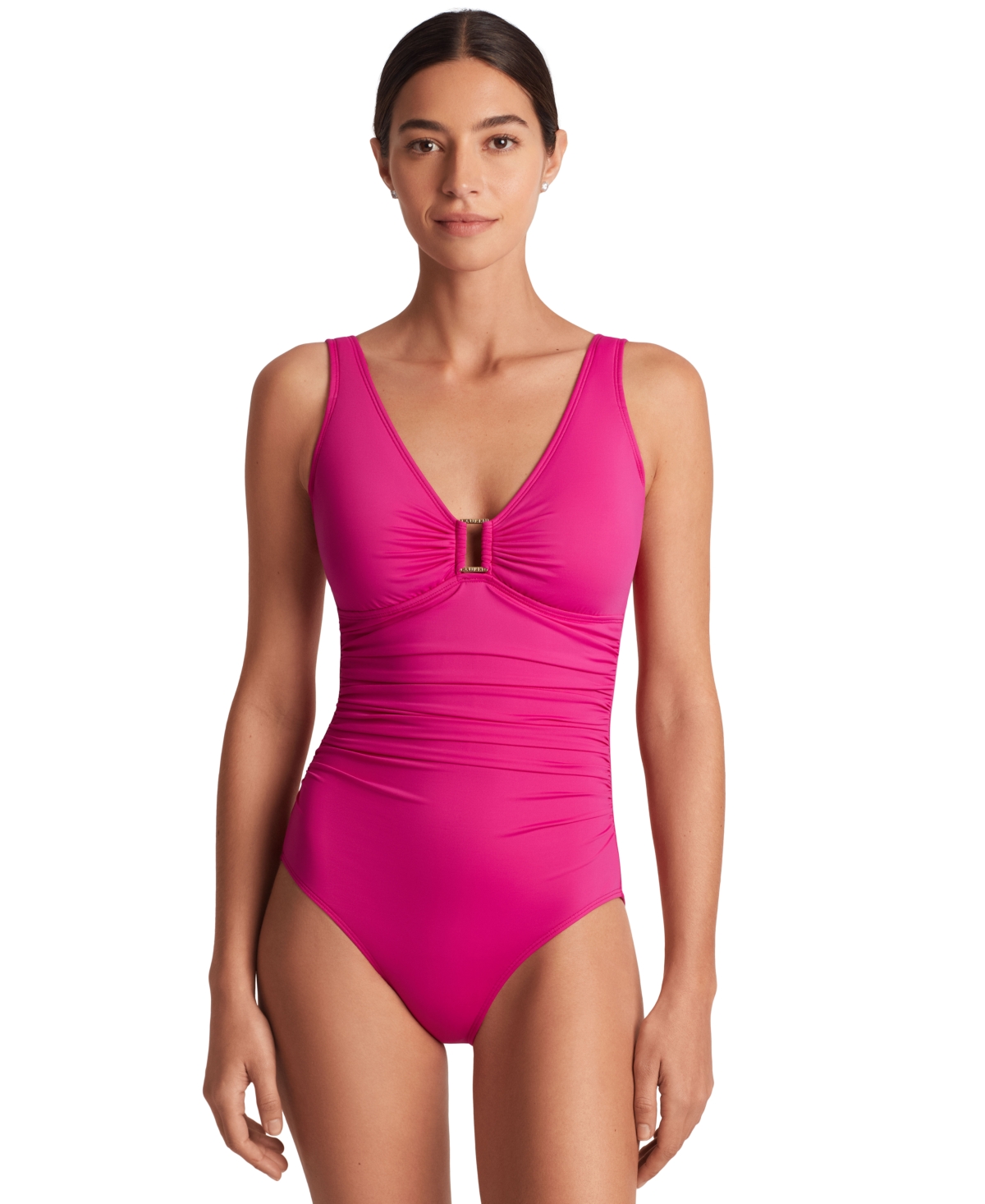 Ring Over The Shoulder Tummy Control One Piece Swimsuit - Freesia Pink