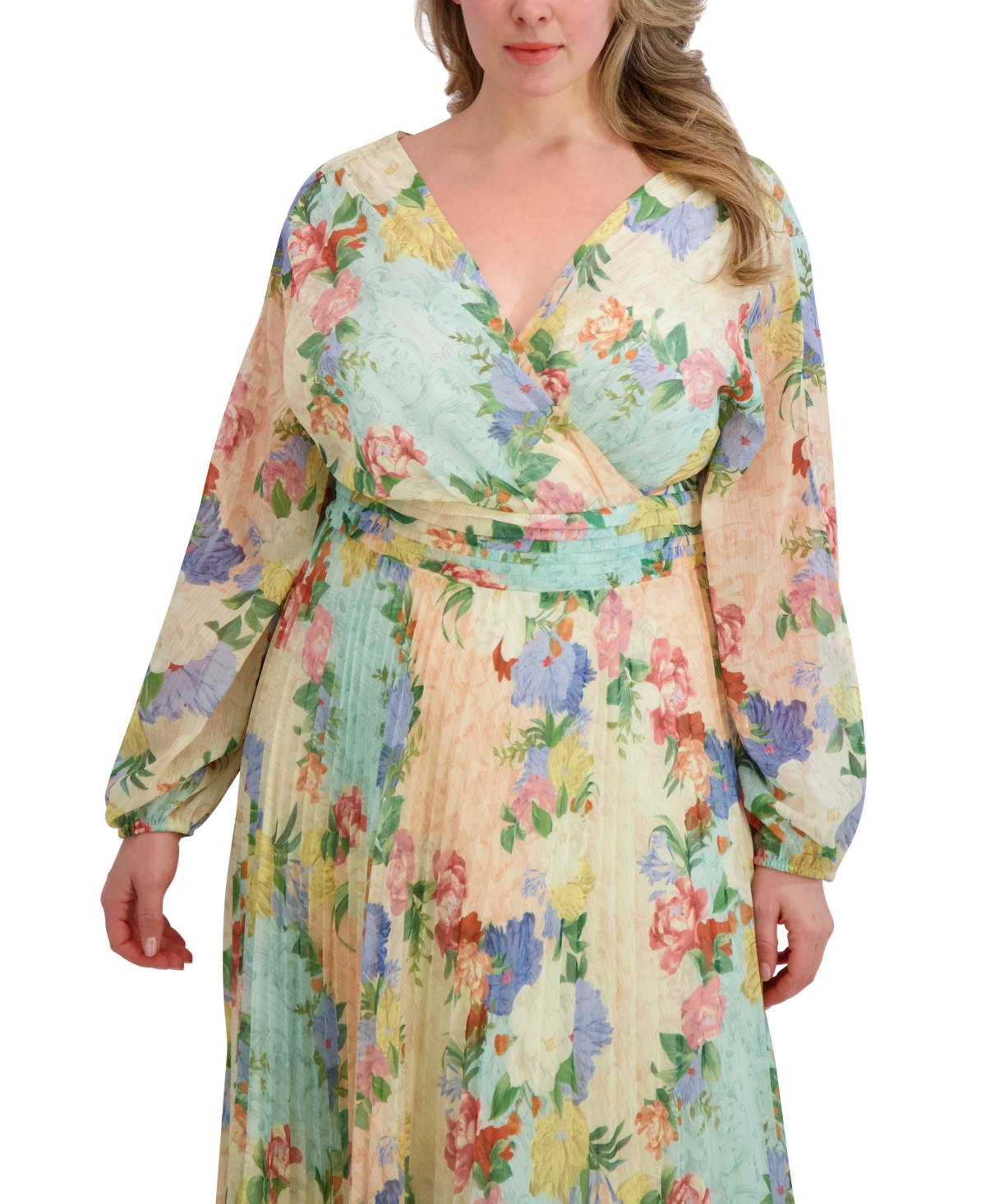 Siena Plus Size Floral-print Pleated Maxi Dress In Multi